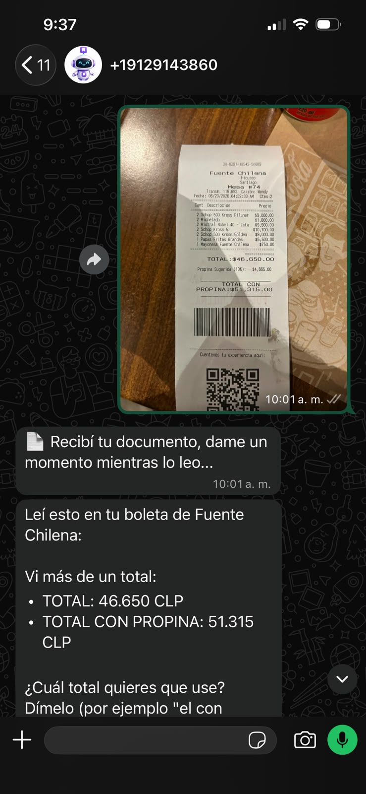 Captura real: Recordia lee una boleta desde una foto y la guarda con monto y fecha